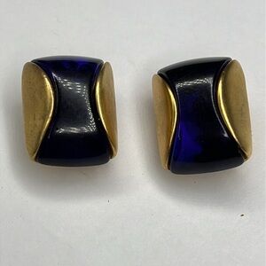1980’s Givenchy Blue Lucite Matte Gold Clip Earrings